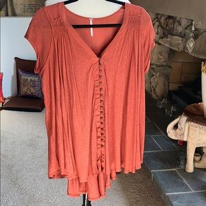 Free People Highland V-neck Linen Blend Shirt